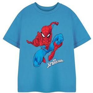 Marvel Spiderman Jump Blauw T-shirt met korte mouwen voor jongens | Grafisch T-shirt voor kinderen | Officiële Marvel Comics-kleding | Lichtgewicht katoenen top voor kinderen en tieners