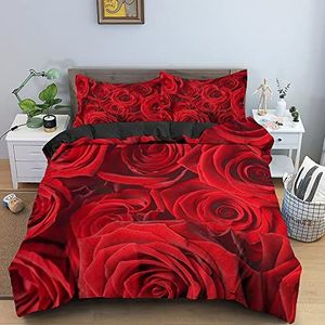 JYDQM Dekbedovertrek Queen 3D Rode Mooie Rozen Beddengoed Set Patroon Dekbedovertrek Beddengoed Decoratief voor Vrouwen Meisjes Liefhebbers 3-delig 1 Dekbedovertrek 2 Kussenslopen