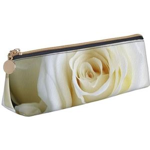 FHEBNDS Witte roos make-up tas voor vrouwen mannen grote etui esthetische potlood etui munt zakje lederen cosmetische tas met rits kantoor organisator reizen benodigdheden