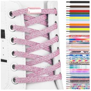 SULPO Elastische rubberen veters zonder strikken - plat, met draaisluiting, roze (rose metallic), One Size