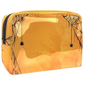 Oranje spinneweb print reizen cosmetische tas voor vrouwen en meisjes, kleine waterdichte make-up tas rits zakje toilettas organizer, Meerkleurig, 18.5x7.5x13cm/7.3x3x5.1in, Modieus