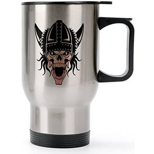 Viking Skull Norse Mythology Travel koffiemok met handvat en deksel roestvrij staal autobeker dubbelwandige koffiemokken
