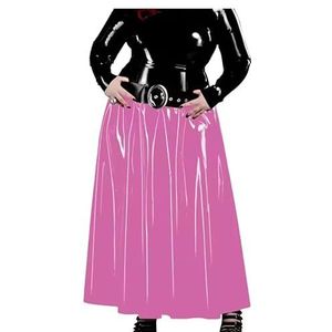 YGZHANYUANOKU Latex look lakleer maxi-rokken voor dames, casual hoge taille, vinyl PVC-rok, A-lijn kantoorrok, aanpasbaar, roze, 5XL