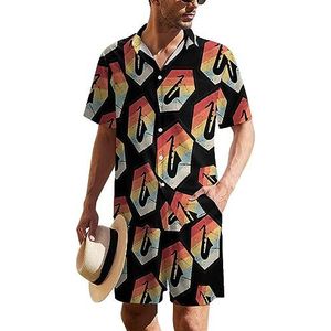 Vintage saxofoon Hawaiiaanse pak voor heren, set van 2 stuks, strandoutfit, shirt en korte broek, bijpassende set