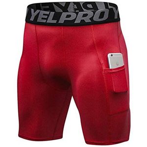 DaiHan Heren Compressie Panty Shorts Gym Running Base Layer Shorts Sport Ondershorts Half-Lengte Broek, Rood, M
