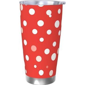 QMNEHJ 20 oz roestvrijstalen beker met deksel en rietje, dubbelwandige vacuüm geïsoleerde koffie thermische beker rood en wit polkadots reizen koffiemok herbruikbare waterfles voor warme en koude