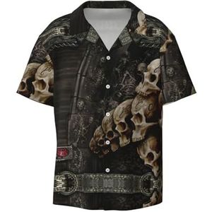 TyEdee Skulls Print Heren Korte Mouw Overhemd met Zak Casual Button Down Shirts Business Shirt, Zwart, 4XL
