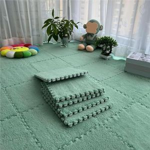 12 Stuks (30 * 60cm) In Elkaar Grijpende Schuimmatten, Pluche Tapijt, Pluizige Schuimtegels, Zachte En Comfortabele Puzzelvloermat(Light Green,30x30cm)