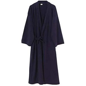 Mannen Japanse Kimono Double Gauze Katoenen Gewaad Plus Size Zen Kleding Taoïstische Kleding ROBE, Navy01, L