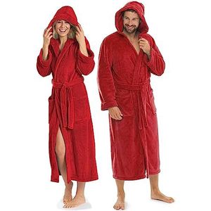 aqua-textil Malibu Badjas voor dames en heren, coral fleece, ochtendjas met capuchon, rood, S