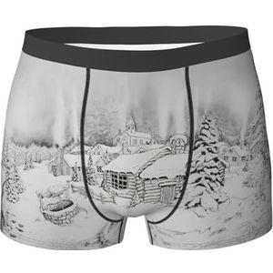 EdWal Winter on Snowy Print Atletisch ondergoed voor heren, ondergoed voor heren, boxerslip, zacht ondergoed, Zwart, L