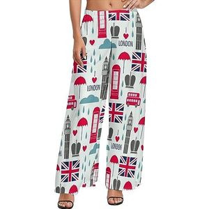 Londense symbolen en Britse vlag dames casual wijde pijpen lounge broek comfortabele losse joggingbroek joggingbroek broek