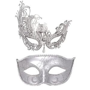 Maskerade maskers voor paar Venetiaanse vrouw kant mannen PP cosplay kostuum carnaval prom feest persoonlijkheid hoofdtooi maskers maskerade masker (kleur: zilver3)