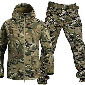 Tactische Jas, Softshell Jachtjassen, Leger Waterdicht Camo Uniform, Camouflage Militair Kledingpak, Heren Tactische Jas En Broek, Waterdicht, Lichtgewicht, Buiten,Camouflage b,S