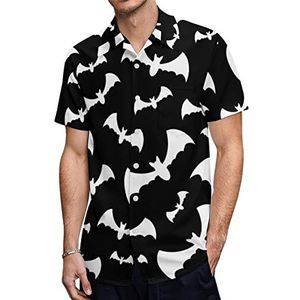 Zwart-wit vleermuizen Heren Korte Mouw Shirts Casual Button-down Tops T-shirts Hawaiiaanse Strand Tees 5XL