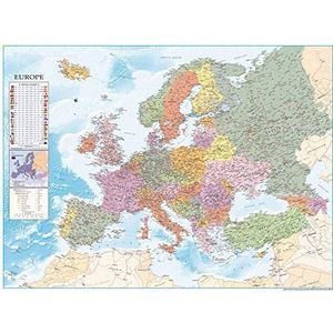Close Up XXL kaart van Europa 2021 poster met vlaggen en talrijke info - premium wereldkaart poster - 135 x 100 cm + poster