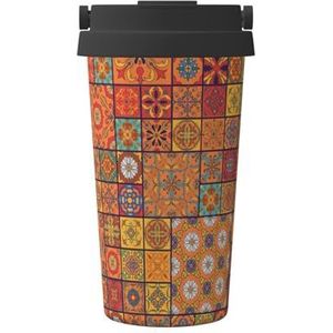 FRGMNT Groep van Marokkaanse geometrische print thermische koffiemok, reizen geïsoleerde deksel roestvrij stalen beker voor thuiskantoor buiten