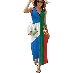 Nicaragua Portugal vlag dames lange jurk mouwloze maxi-jurk zonnejurk strand feestjurken avondjurken M