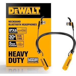 DEWALT Heavy Duty Bluetooth Neckband Headphones, Wireless Around The Neck Earbuds w/ 30H Runtime + Noise Isolation, Secure Magnetic Wireless Earbuds, Jobsite Pro Built-in Mic Bluetooth Headsets