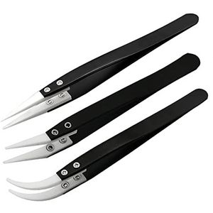 3Pcs Roestvrij Staal Keramische Puntige Pincet Voor Elektronische Reparatie, Sieraden Maken, Laboratorium Werk, Hoge Temperatuur Bestand Geïsoleerde Klemgereedschap