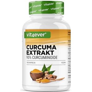 Curcuma-extract - 180 capsules - Hooggedoseerd met 500 mg curcumine per dagelijkse portie - Met 90% curcuminegehalte - Zonder ongewenste toevoegingen, veganistisch