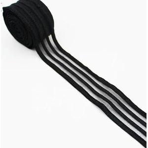 yards/lot 3 cm breed 4 rijen zwart wit rechte strook polyester koord elastische band naaien beha terug kledingaccessoires SG014-zwart