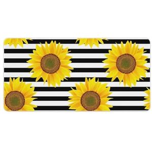 Zonnebloemen Wit Gestreepte Mode Bureau Muismat Antislip Gaming Muismat Accessoires Decor 30x60cm