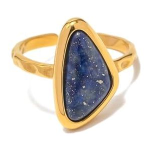 Dames roestvrijstalen driehoek lapis lazuli ring mode gouden handsieraden