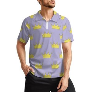 Gouden kroon prinses of koningin heren golfpoloshirts klassieke pasvorm korte mouw T-shirt gedrukt casual sportkleding top 2XL