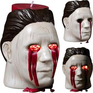 Halloween Michael Myers kandelaar, standbeeld, griezelige horror, kaarsenstandaard, standbeeld met bloedende ogen, Halloween-decoratie, perfect voor Halloween, kostuumfeestjes en horrorevenementen,
