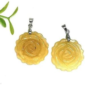 25mm Rose Flower Hanger Natuurlijke Genezing Kristalsteen Kettingen Kralen Voor Energie Amulet Sieraden Maken Accessoire DIY Geschenken-Gele Jade-10 Stuks