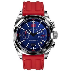 Panzera Aquamarine kwarts chronograaf staal blauw rood datum siliconen saffier horloge heren