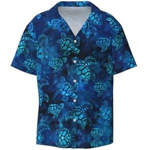 TyEdee Sea Turtle-Blauw Print Heren Korte Mouw Overhemden met Zak Casual Button Down Shirts Business Shirt, Zwart, 4XL