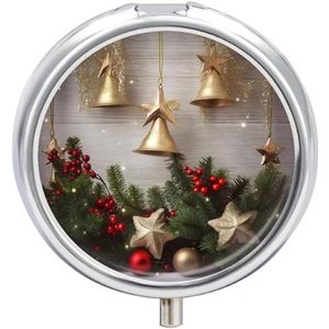 Kerstboom en Klokken Pillendoos Waterdichte Draagbare Geneeskunde Pil Case Vochtbestendige Metalen Reizen Pillendoos met 3 Compartimenten Geneeskunde Case
