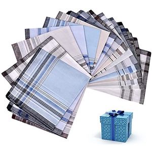 18 stuks heren zakdoeken, stoffen zakdoeken voor heren, 100% katoen, herenzakdoeken, traditionele mannenzakdoeken, grote pochief met ruitpatroon, Meerkleurig, 38X38CM