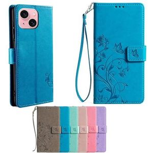 SHAMMA Hoesje voor Xiaomi Mi 11 Pro, compatibel met Xiaomi Mi 11 Pro Phone Case Cover [TPU shell + PU-leer] [Bloem Vlinder] GKH-blauw