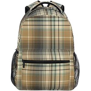 Bruin geruite patroon schoolrugzak voor meisjes jongens middelbare school stijlvol ontwerp studententassen boekentassen, Patroon, 11.5×8×16In