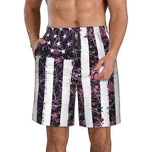 JIAWUJYNB American Camouflage Purple Print Strandshorts voor heren, lichtgewicht, sneldrogend trekkoord zwembroek met zakken, Wit, S