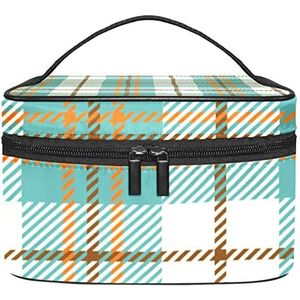 Geruite groene make-up organizer tas, reismake-up tas organizer case draagbare cosmetische tas voor vrouwen en meisjes toiletartikelen, Meerkleurig, 22.5x15x13.8cm/8.9x5.9x5.4in