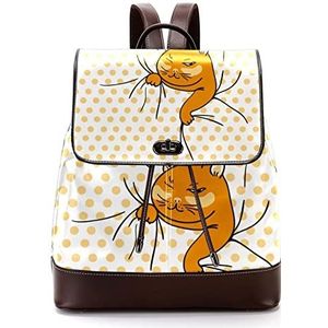Gepersonaliseerde casual dagrugzak tas voor tiener reizen business college schattige grappige oranje kat met gele stippen achtergrond, Meerkleurig, 27x12.3x32cm, Rugzak Rugzakken