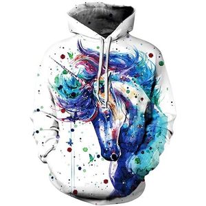 Ocean Plus Heren Hoodie Levensechte 3D Grafische Hoodie met Kangoeroezak Pullover met Capuchon Zweetkap (L/XL (Borstomvang: 114-134CM), Eenhoorn)