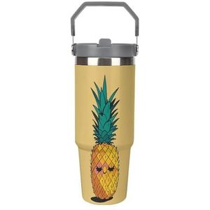FHECVBN Grote Capaciteit Auto Cup Koffie Tumbler Psych Ananas Citaten Koffie Mok Flip Stro Tumbler Rvs Cup Geïsoleerde Tumbler Travel Mok 30oz