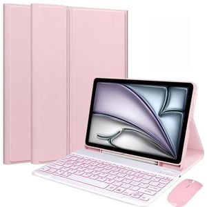 Keyboard Case for iPad Air 13-Inch (M2, 2024) & iPad Pro 12.9 (6th/5th/4th/3rd Gen), Afneembaar Toetsenbord Met Achtergrondverlichting In 7 Kleuren, Ultradunne Beschermhoes,Roze