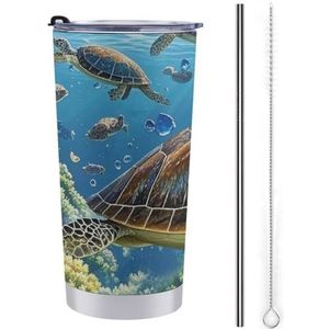 AQRJLPM Zeeschildpadden diamant schilderij auto beker roestvrij staal 50 ml beker met rietje en deksels lekvrij geïsoleerde roestvrij staal reizen koffiemok pobtable voor koude warme dranken camping