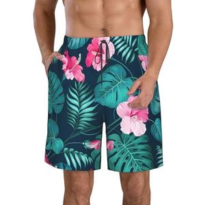 PHTZEZFC Hawaii strandshorts voor heren, roze, bloemenprint, zomervakantie, strandshort, casual, lichtgewicht trekkoord, Wit, S