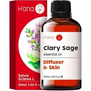 H'ana Clary Sage etherische olie voor diffuser - 100% pure therapeutische kwaliteit Clary Sage Oil etherische olie - Clary Sage etherische olie voor huid, haargroei en aromatherapie (30ml)