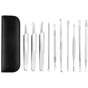 Bestgle Set van 10 Mee-eters Remover Tool Kit Professionele Acne Puistje Come-Done Extractor Pincet Tool RVS Mee-eters Removal Tool voor Whitehead Blemish Curing Facial