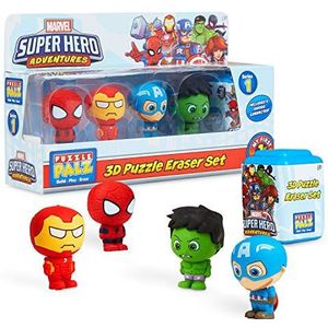 Marvel Avengers figuren voor kinderen, 3D-gumset, 5-delige puzzel, cadeautje, kinderverjaardag, Iron Man Captain America Hulk Spiderman en 1 verrassing, cadeauset voor kinderen (Avengers gum)