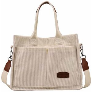 Corduroy Tote Bag with Multi Pockets Women Large Capacity Shoulder Crossbody Tote Bag (G)