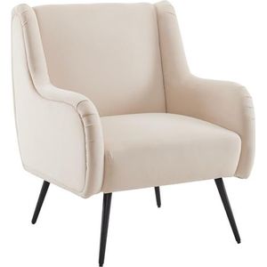 Auroglint Moderne stijl woonkamer fauteuil met hoge rug, fluwelen stoel, loungestoel, enkele lounge sofa stoel met metalen poten (beige)
